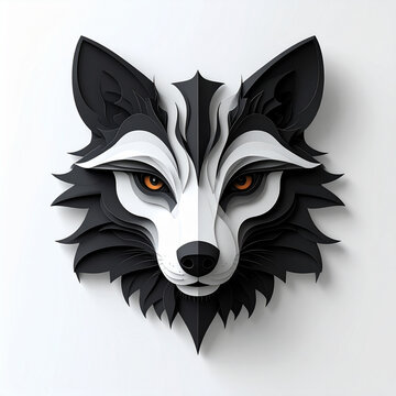 Stylized Paper Cutout Wolf Head Illustration.