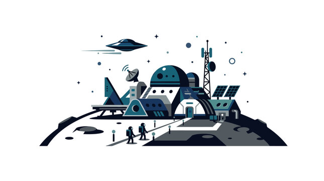 Futuristic Space Colony On A Moon Surface.