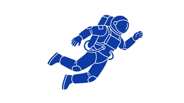 Blue Astronaut In Free Fall Through Space.