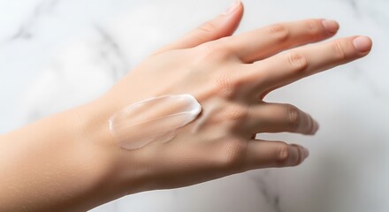 Naklejka premium Woman hand with silver ring jewelry.