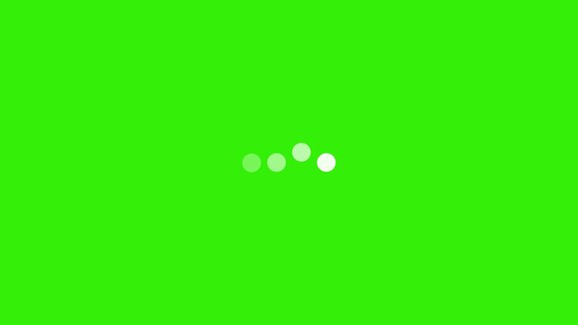 Animated 4 ellipsis dots circle blinking and waiting process concept on green background.