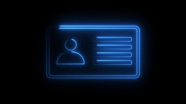 Glowing neon Identification cards, ID Card icon animation. parsons verify icon, profile verify account icon.