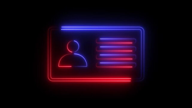 Glowing neon Identification cards, ID Card icon animation. parsons verify icon, profile verify account icon.