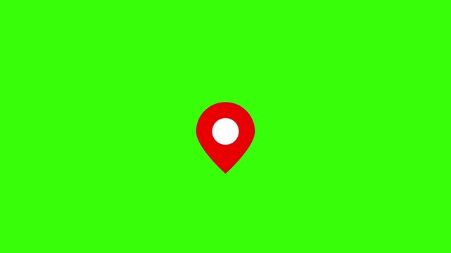 Location pin 4k video animation with red map marker on green screen background.