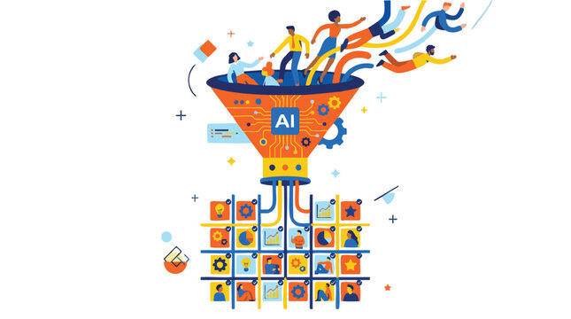 Modern AI-powered marketing funnel automating lead segmentation and data-driven customer acquisition for scalable business growth