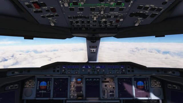 Cockpit View of Airplane Flying Over Vast Landscape on a Clear Day.