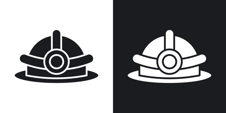 Miner helmet icons in solid black and white collection