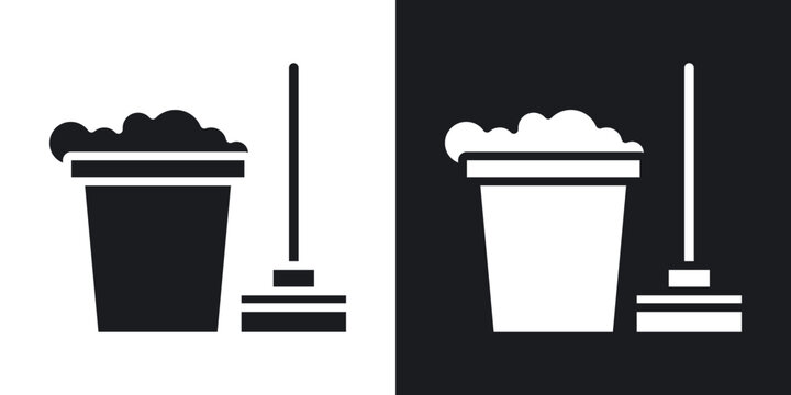 Mop cleaning icons in solid black and white collection