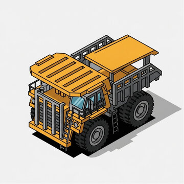 Isometric Construction Dump Truck Illustration for Engineering Projects.