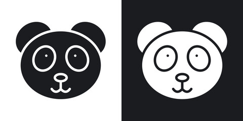 Fototapeta premium Panda bear icons in solid black and white collection