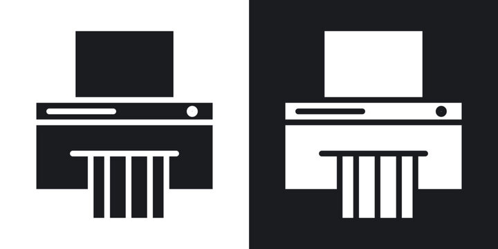 Paper shredder icons in solid black and white collection