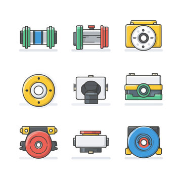Assorted Camera and Lens Icons Isolated on Transparent Background