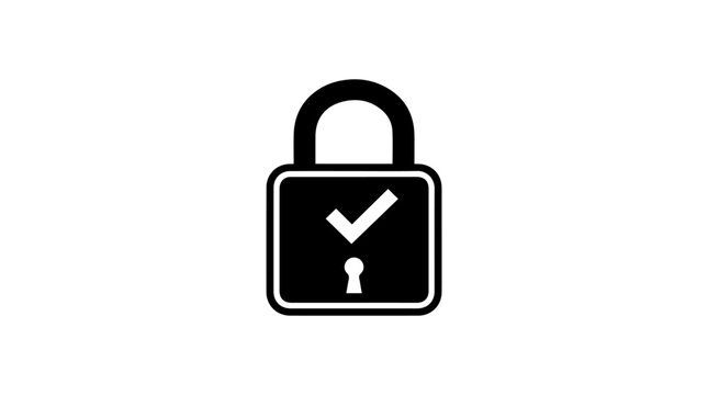 Padlock Vector Illustration | Black Silhouette Security Icon with Check Mark | Editable Graphic for Privacy, Protection, and Authentication Design Projects