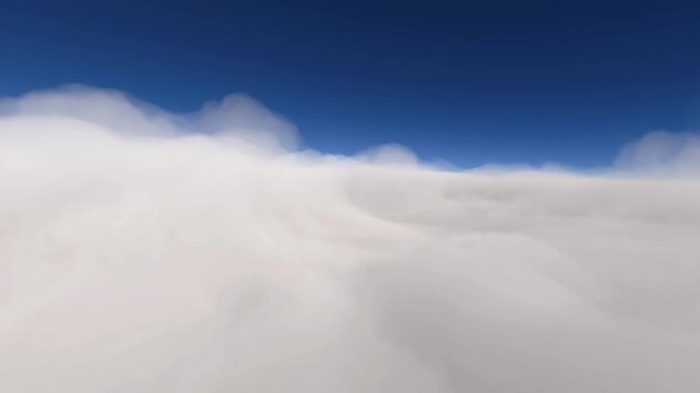 Stunning Aerial View of Airplane Flying Above Fluffy Clouds in Blue Sky.