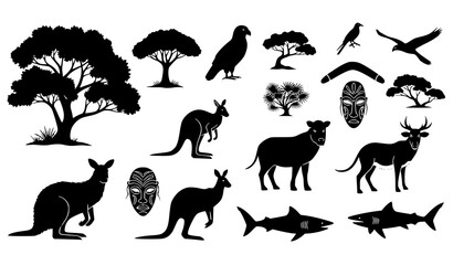 Australian Wildlife Animal Silhouette Collection Vector Illustration Set © Songkari