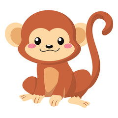 Obraz premium Cute cartoon monkey illustration, adorable brown monkey with big eyes, perfect for children's content