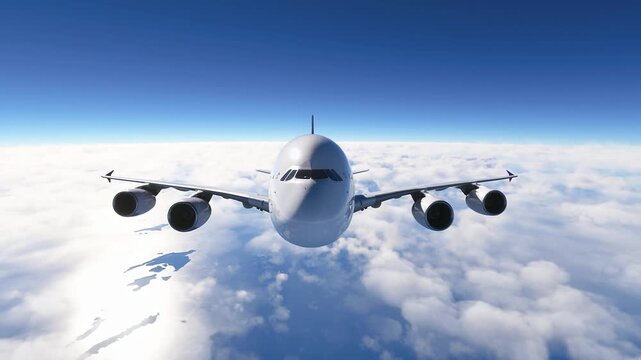 Majestic A380 Airliner Soaring Above Clouds on a Clear Day.