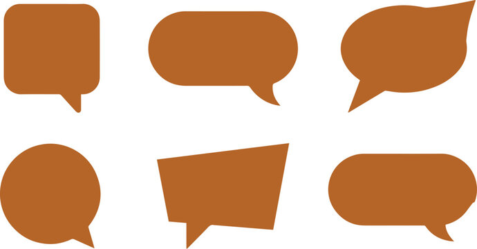 Minimalist brown speech bubbles vector set, modern communication icons, versatile chat box shapes, empty dialogue elements for graphic design projects isolated on White Background