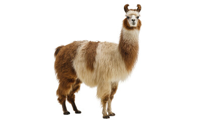 Fototapeta premium Brown and white llama standing, isolated on transparent background