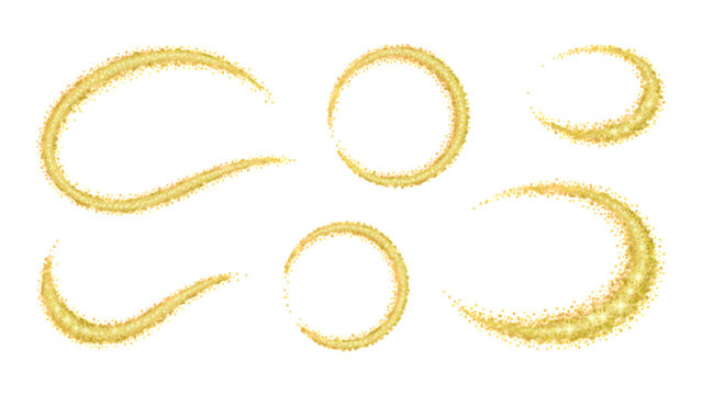 Magic Gold Glitter Trail Vector Set &ndash; Sparkling Dust Waves and Shimmer Star Effects