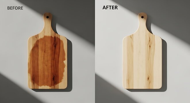 Before and after wooden cutting board.