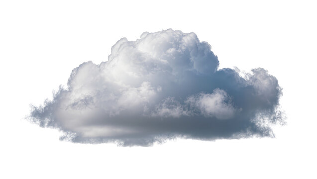 Fluffy cumulus cloud with gray undertones, isolated on transparent background