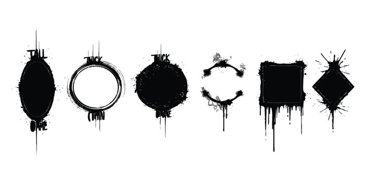 Set of black ink splash shapes with grunge texture and rough artistic paint strokes