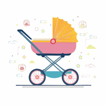 Pink Baby Stroller with Yellow Canopy