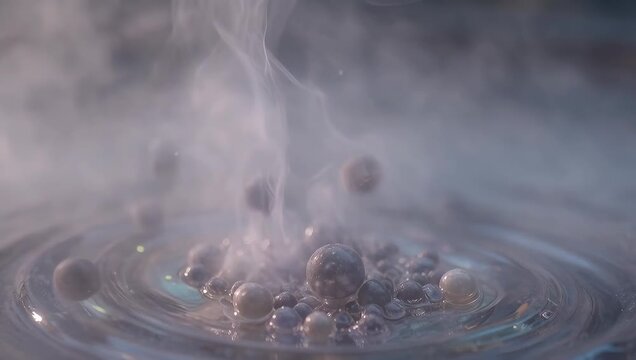Colorful Smoke and Bubbles Rising from Water Surface
