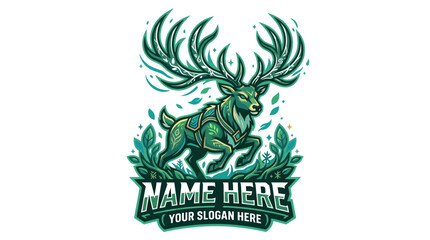 Obraz premium Majestic Green Deer with Ornate Antlers and Text Placeholder