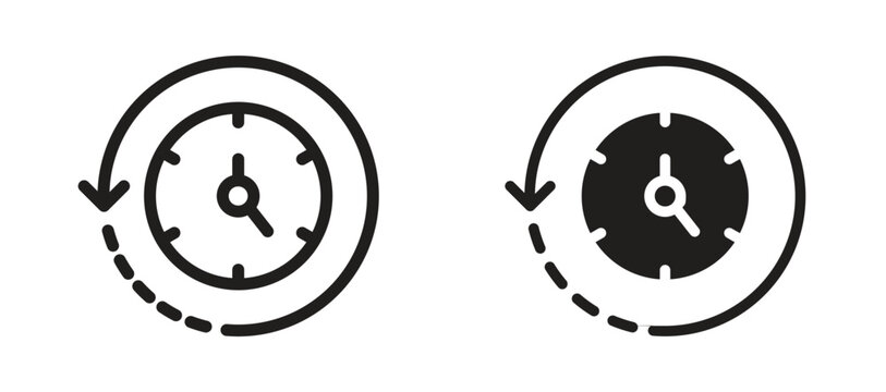 Rewind time icon symbol, black style vector icons pack