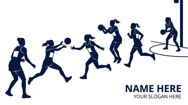 Netball Players Silhouette - Action Sequence