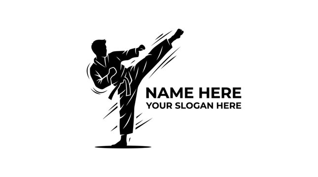 Martial Arts Silhouette with Dynamic Kick and Placeholders