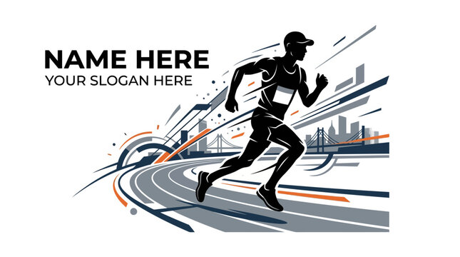 Marathon Runner Silhouette with Cityscape