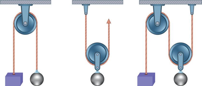 Pulley systems with fixed and movable pulleys Design Vector Illustration
