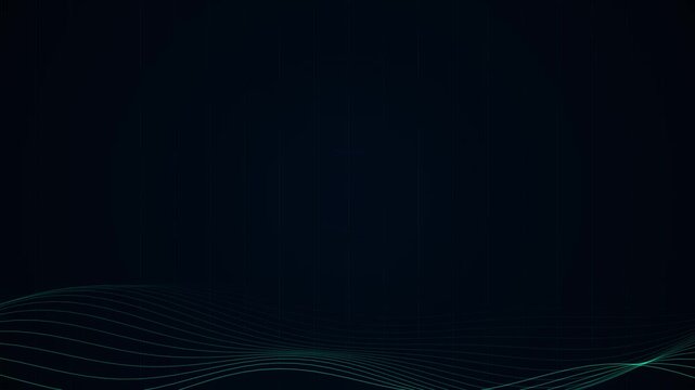 Abstract digital background with glowing green waves and data particles