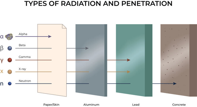 Types of Radiation and Penetration Diagram Design Vector Illustration