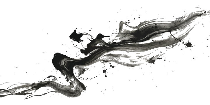 Abstract black ink splash with liquid flowing motion and artistic paint drips