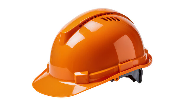 Orange vented hard hat with adjustable suspension, isolated on transparent background