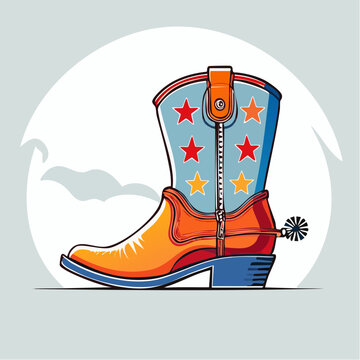 Stylized Cowboy Boot with Stars and Spur