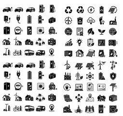 Fototapeta premium Renewable Energy Perspective Icon Set in Black and White