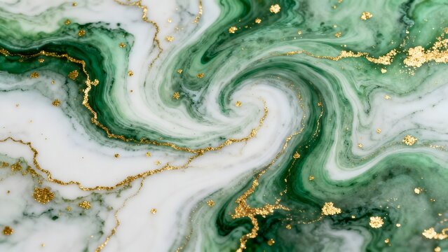 Green and white marble with gold accents