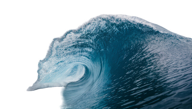 Crashing ocean wave with white foam crest, isolated on transparent background