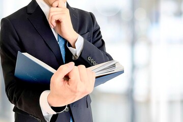 Obraz premium 本を読むビジネスマンと社内背景