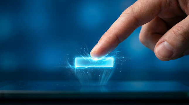 A finger pressing a flat holographic minus icon, representing digital item removal or deletion action in software interfaces