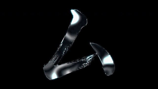 Silver metallic brush-stroke Japanese Katakana "ム" Mu. Alpha channel. Seamless loop video