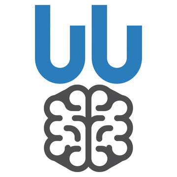 Stylized vector design featuring the letters uu above a symmetrical brain icon