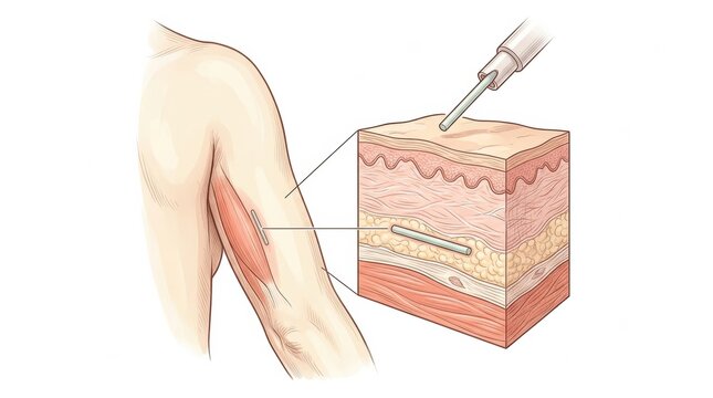 A subdermal implant procedure highlighting layers of skin. It provides insights into gynecology and womens health practices.