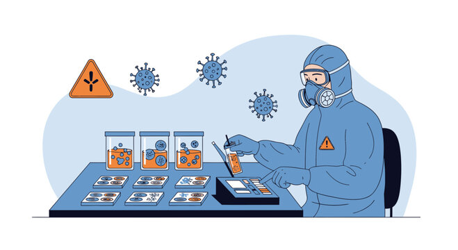 Scientist in Hazmat Suit Conducting COVID-19 Test in Laboratory