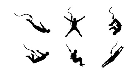 Bungee Jumping Silhouettes, Extreme Sports Action, Adventure Activity, Thrill Seeker Poses, Vector Set © Akash